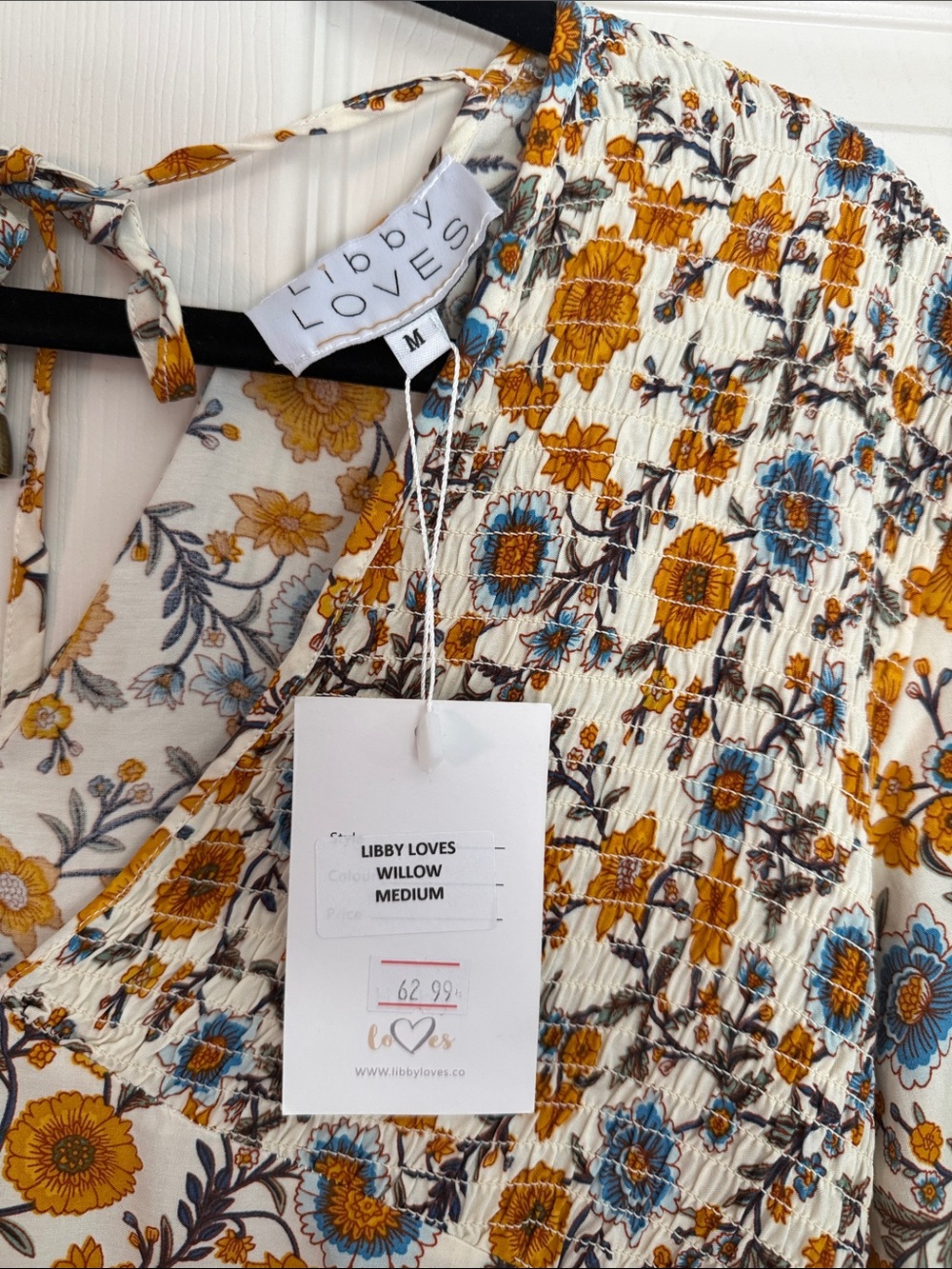 Libby Loves Floral Blouse — White, Mustard & Blue - Picture 2 of 3